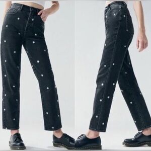 Pacsun Women's Black Jeans Daisies Button Up High Rise Straight 00 90s Cotton